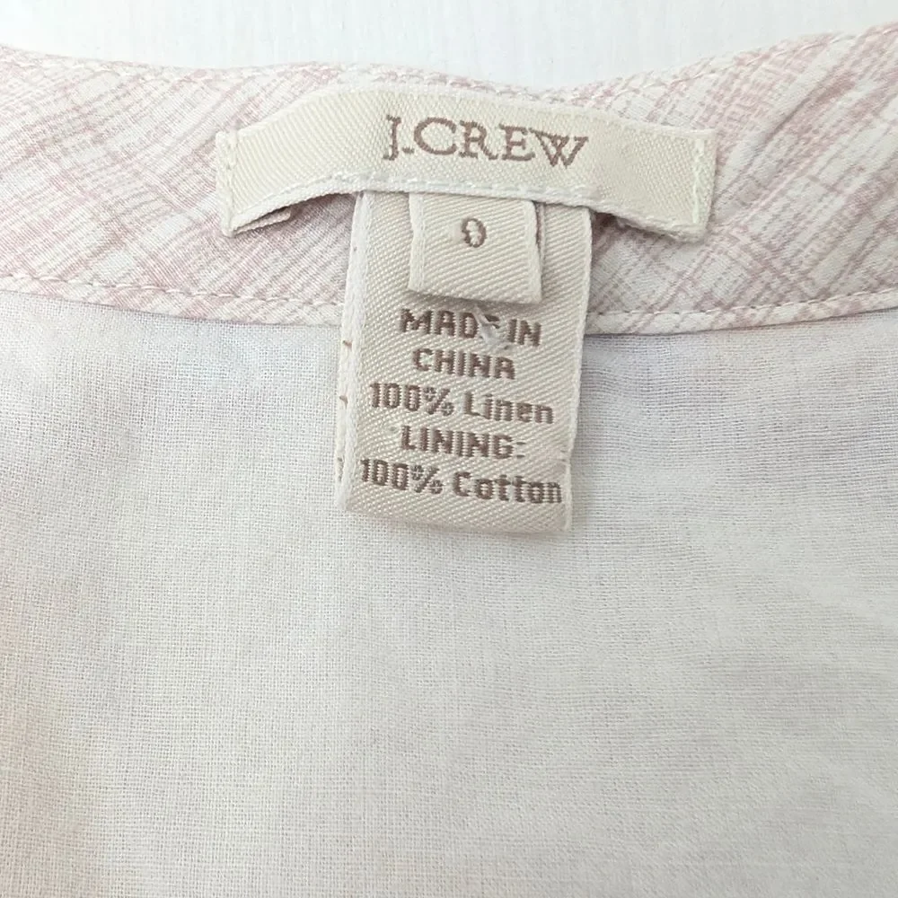 J. Crew Bazaar Linen Dress Sz 0 Sleeves Boho Shift Purple Cream Midi Dress Tunic